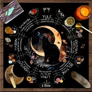 NEW Mystical Crescent Moon Cat Tarot Alter Cloth 29.5”x29.5”inch